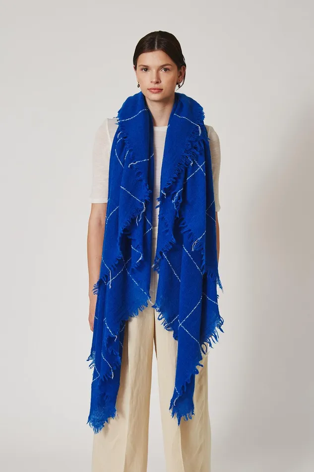 100 Cashmere Scarf Estate Blue Windowpane Women Chan Luu Scarves