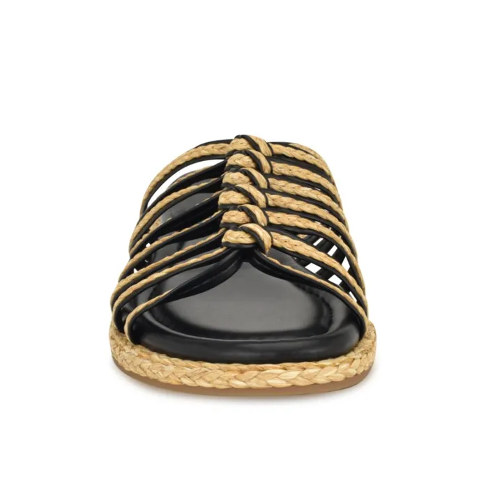 Adila Flat Espadrille Sandals Black Raffia Women Nine West Sandals