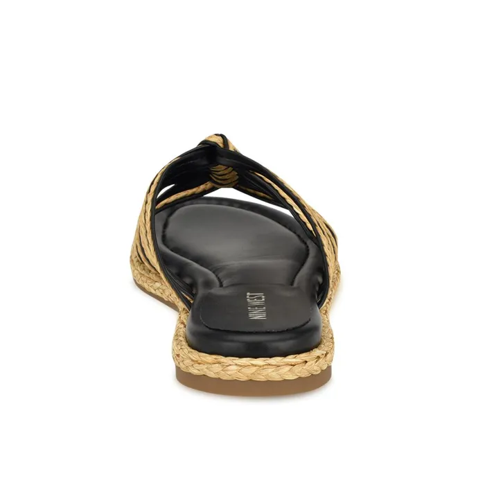 Adila Flat Espadrille Sandals Black Raffia Women Nine West Sandals