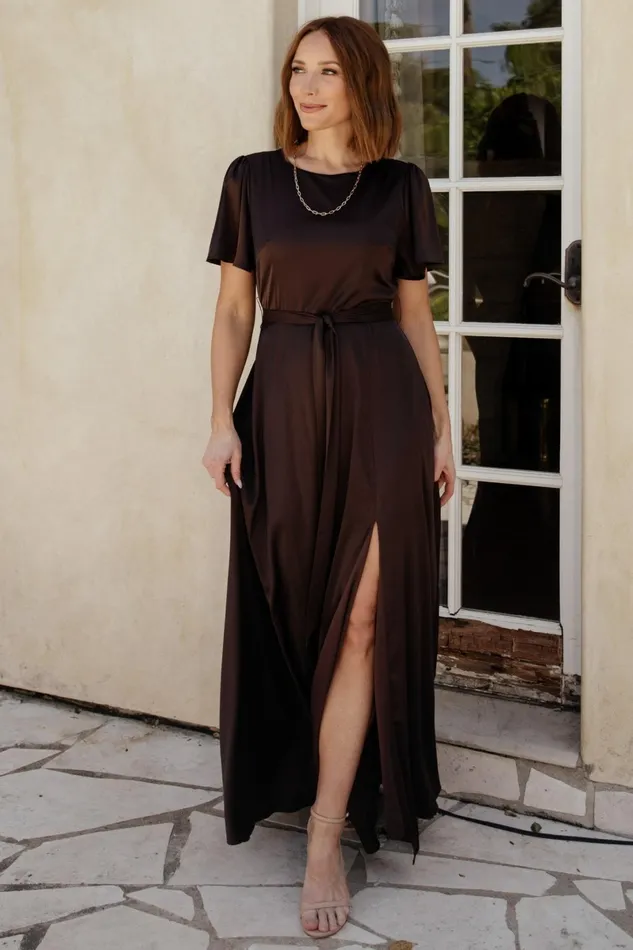 Agnes Satin Maxi Dress Espresso Women Baltic Born Mother Of The Bride