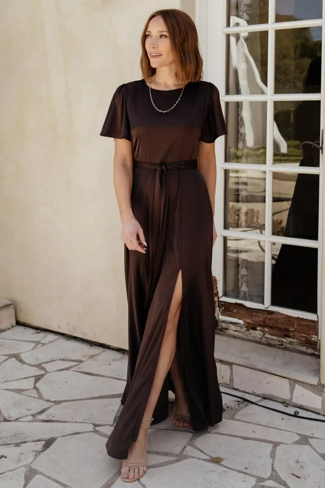 Agnes Satin Maxi Dress Espresso Women Baltic Born Mother Of The Bride