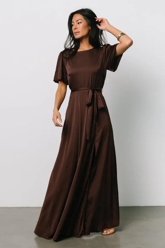 Agnes Satin Maxi Dress Espresso Women Baltic Born Mother Of The Bride