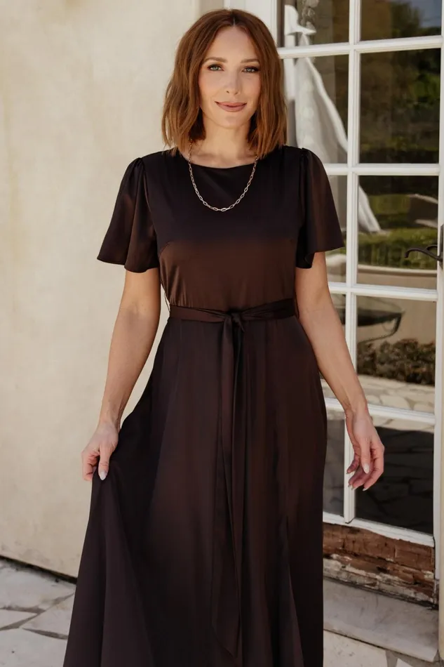 Agnes Satin Maxi Dress Espresso Women Baltic Born Mother Of The Bride