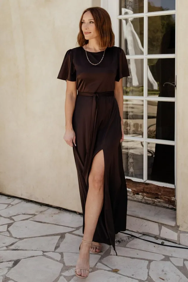 Agnes Satin Maxi Dress Espresso Women Baltic Born Mother Of The Bride