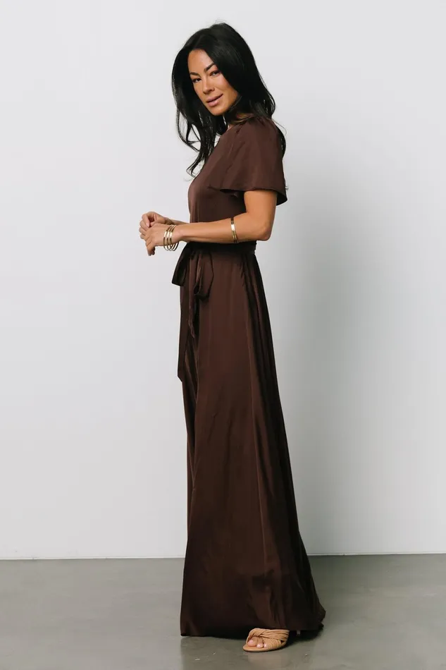 Agnes Satin Maxi Dress Espresso Women Baltic Born Mother Of The Bride