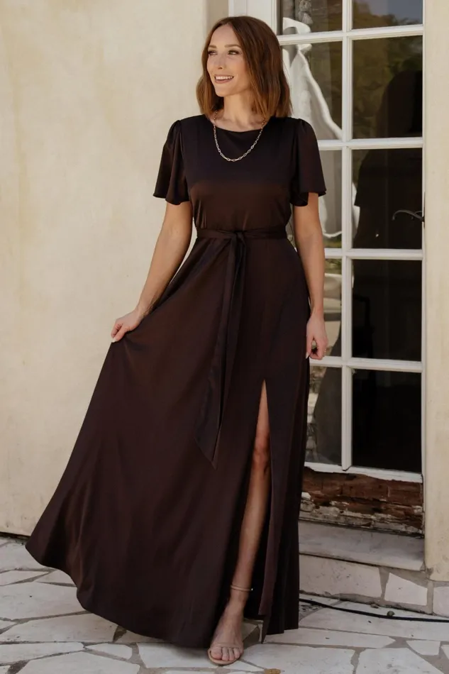 Agnes Satin Maxi Dress Espresso Women Baltic Born Mother Of The Bride