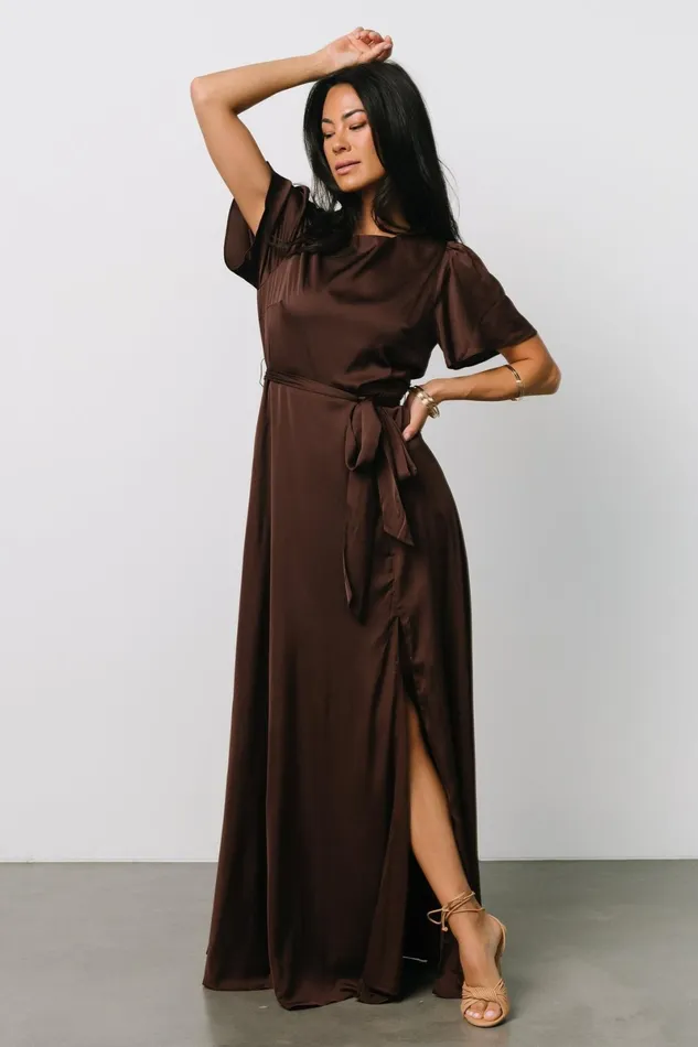 Agnes Satin Maxi Dress Espresso Women Baltic Born Mother Of The Bride