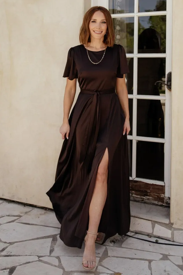 Agnes Satin Maxi Dress Espresso Women Baltic Born Mother Of The Bride