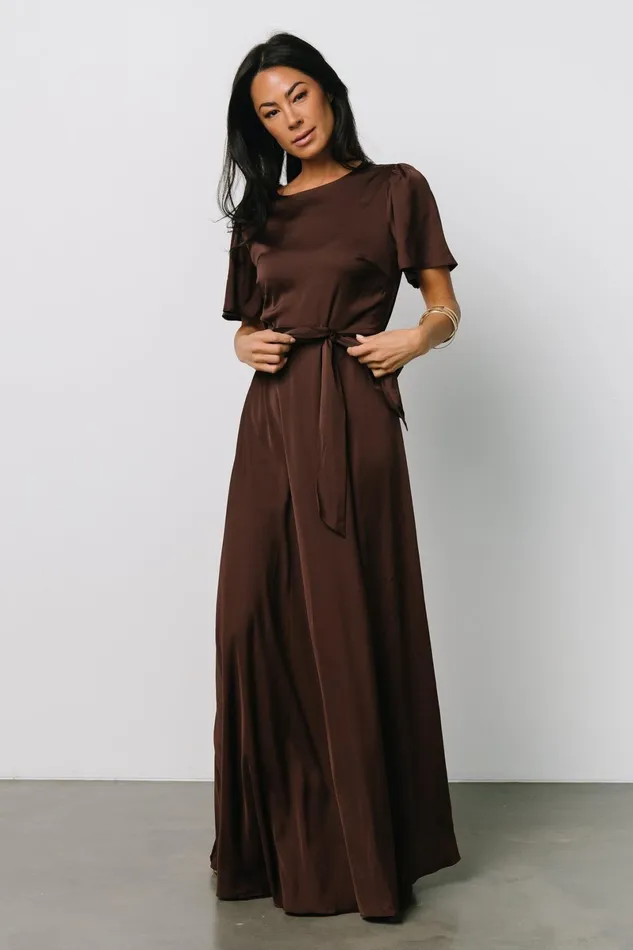 Agnes Satin Maxi Dress Espresso Women Baltic Born Mother Of The Bride