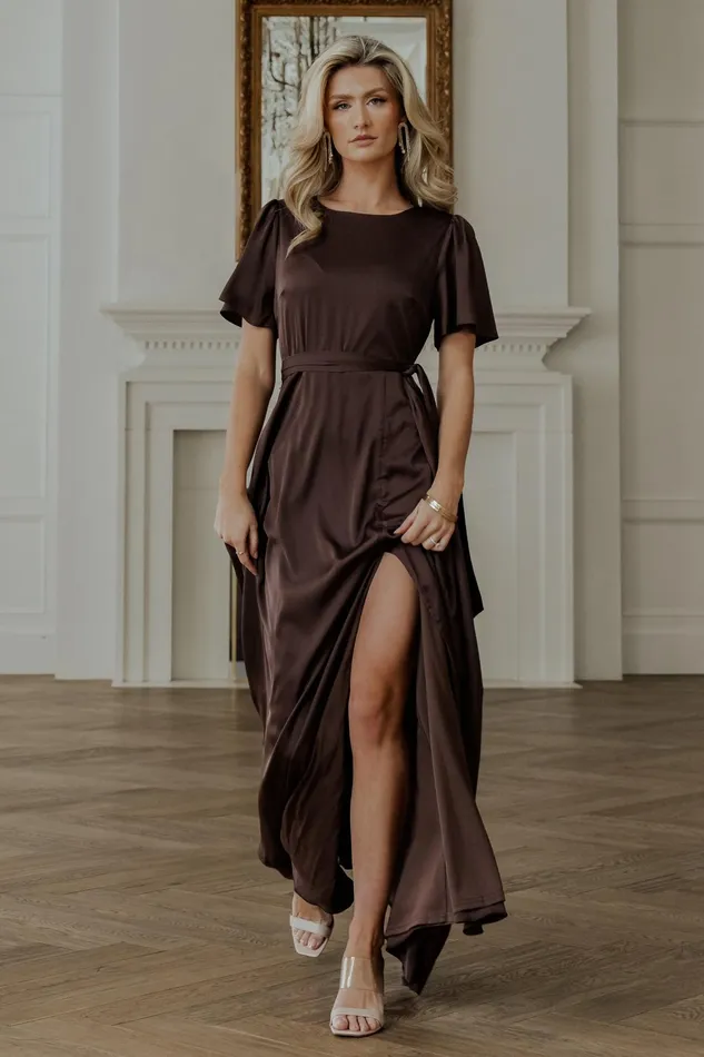Agnes Satin Maxi Dress Espresso Women Baltic Born Mother Of The Bride