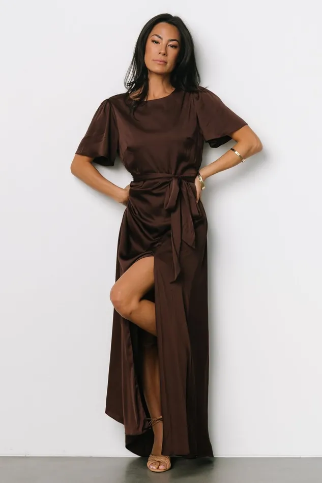 Agnes Satin Maxi Dress Espresso Women Baltic Born Mother Of The Bride