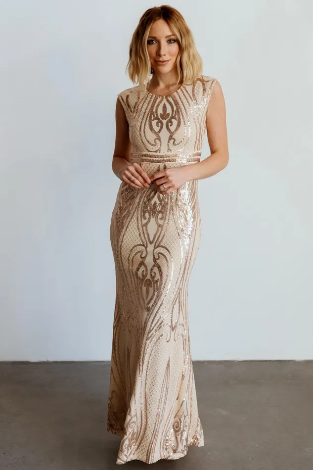 Alessia Sequin Gown Champagne Women Baltic Born Embellished Sequin