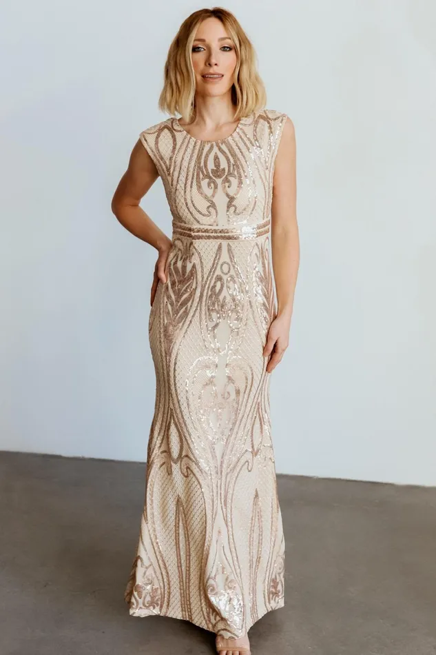 Alessia Sequin Gown Champagne Women Baltic Born Embellished Sequin