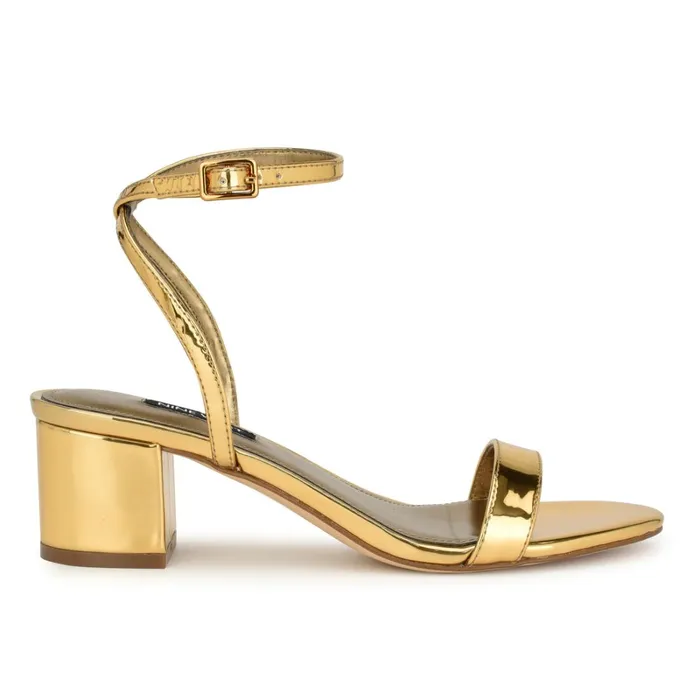 Allora Ankle Strap Block Heeled Sandals Bronze Women Nine West Low Heel