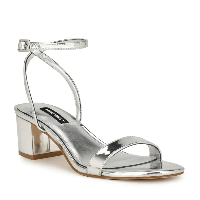 Allora Ankle Strap Block Heeled Sandals Silver Women Nine West Dress Allora Ankle Strap Block Heeled Sandals Silver Women Nine West Dress