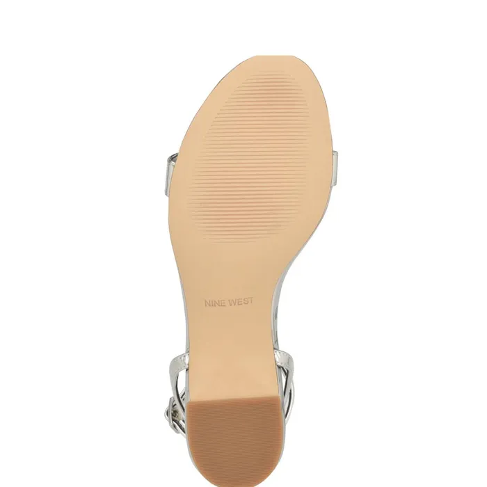 Allora Ankle Strap Block Heeled Sandals Silver Women Nine West Dress Allora Ankle Strap Block Heeled Sandals Silver Women Nine West Dress