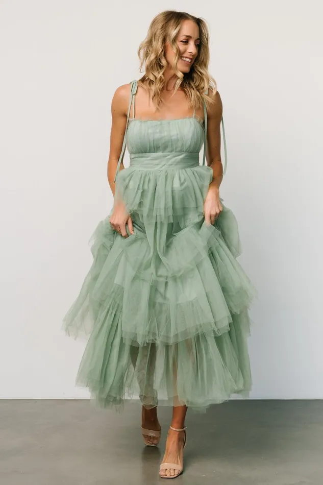 Alora Tulle Tiered Maxi Dress Sage Green Women Baltic Born Wedding Guest