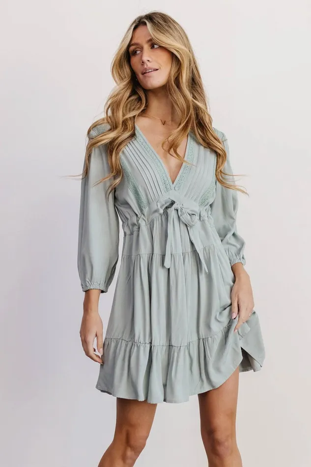 Amelia Boho Mini Dress Sage Women Baltic Born Short Dresses