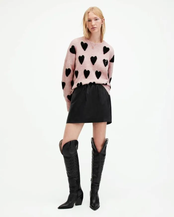 Amora Love Heart Jacquard Brushed Sweater Pale Pinkblack Women AllSaints Sweaters Amora Love Heart Jacquard Brushed Sweater Pale Pinkblack Women AllSaints Sweaters