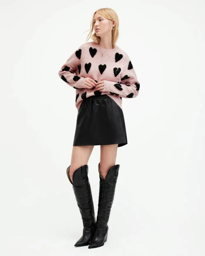 Amora Love Heart Jacquard Brushed Sweater Pale Pinkblack Women AllSaints Sweaters Amora Love Heart Jacquard Brushed Sweater Pale Pinkblack Women AllSaints Sweaters