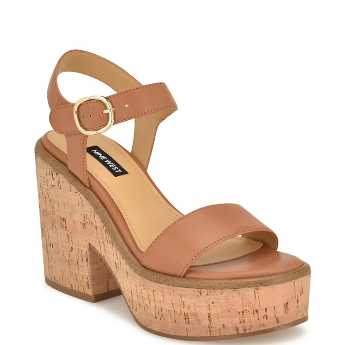 Amye Ankle Strap Wedge Sandals Brown Women Nine West Wedges