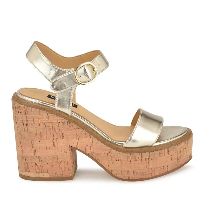 Amye Ankle Strap Wedge Sandals Platino Women Nine West Casual