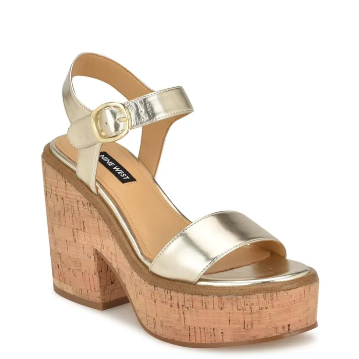 Amye Ankle Strap Wedge Sandals Platino Women Nine West Casual Amye Ankle Strap Wedge Sandals Platino Women Nine West Casual