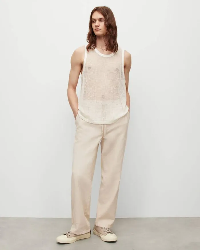 Anderson Relaxed Open Mesh Tank Top Chalk White Men AllSaints TShirts