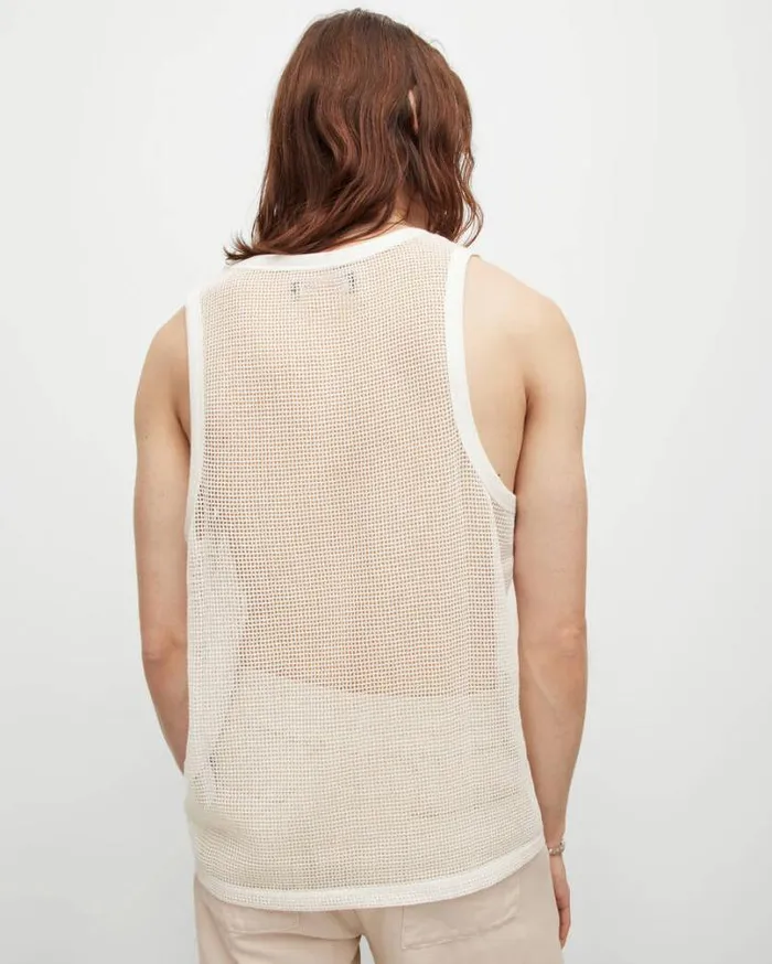 Anderson Relaxed Open Mesh Tank Top Chalk White Men AllSaints TShirts