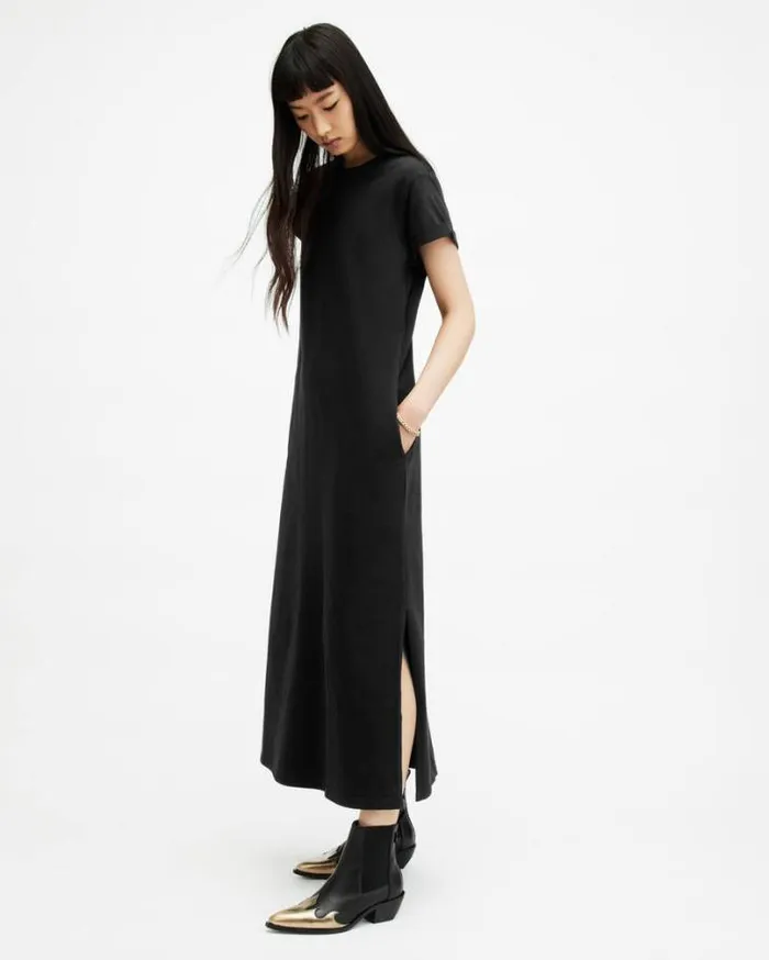 Anna Crew Neck Short Sleeve Maxi Dress Black Women AllSaints Dresses
