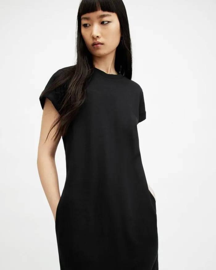 Anna Crew Neck Short Sleeve Maxi Dress Black Women AllSaints Dresses