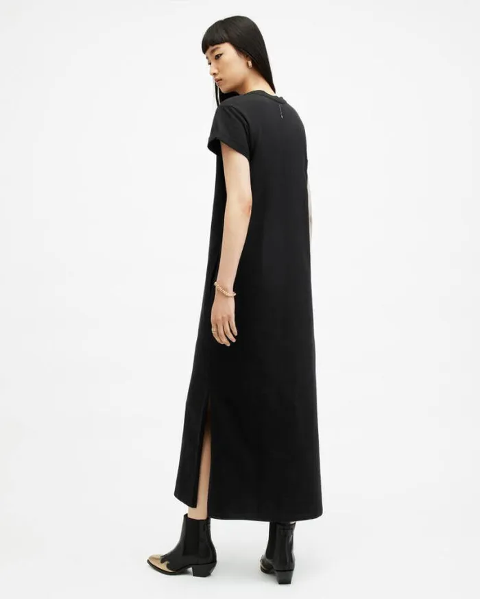 Anna Crew Neck Short Sleeve Maxi Dress Black Women AllSaints Dresses