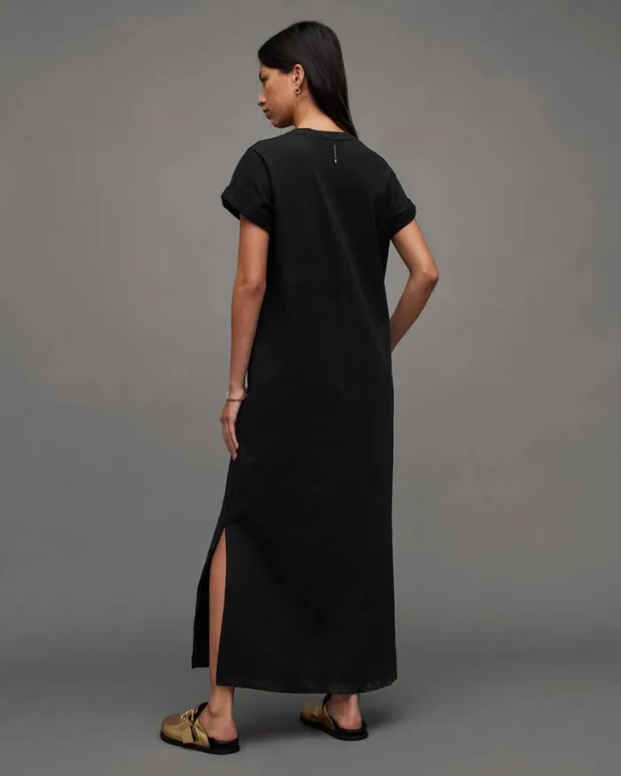 Anna Crew Neck Short Sleeve Maxi Dress Black Women AllSaints Dresses