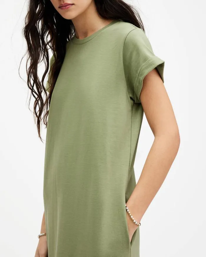 Anna Crew Neck Short Sleeve Maxi Dress Grass Green Women AllSaints Dresses