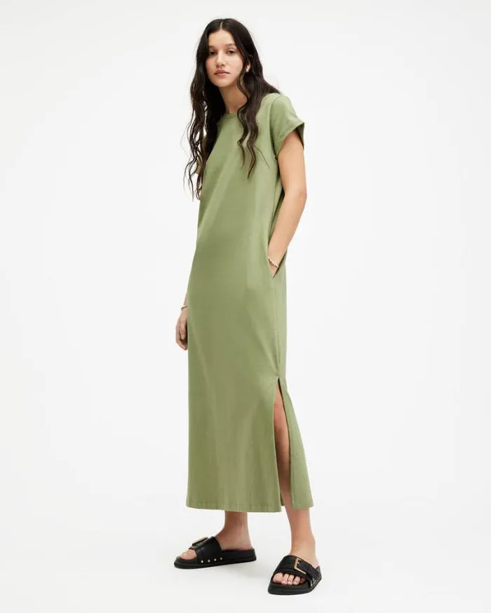 Anna Crew Neck Short Sleeve Maxi Dress Grass Green Women AllSaints Dresses