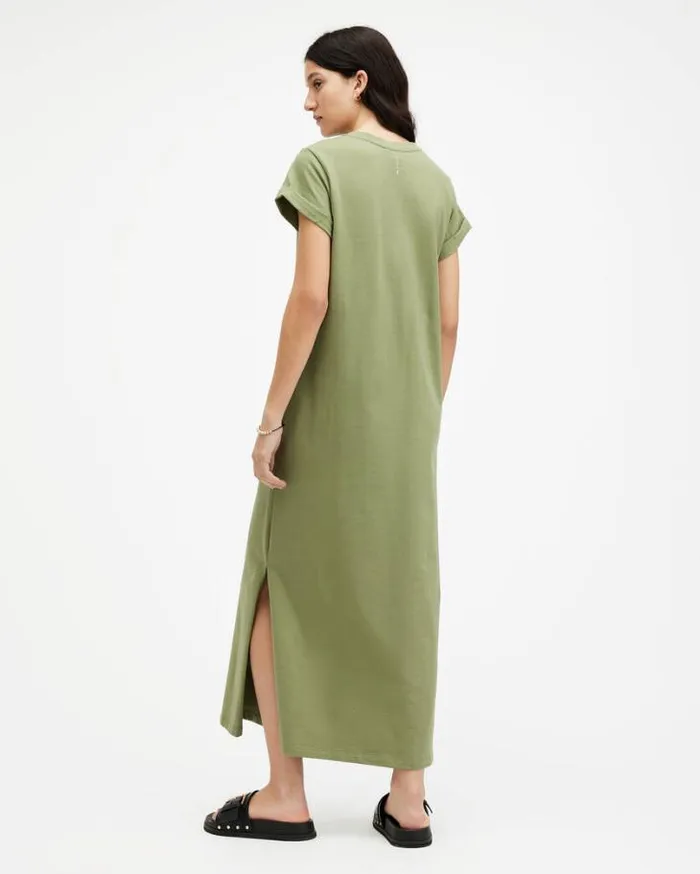 Anna Crew Neck Short Sleeve Maxi Dress Grass Green Women AllSaints Dresses