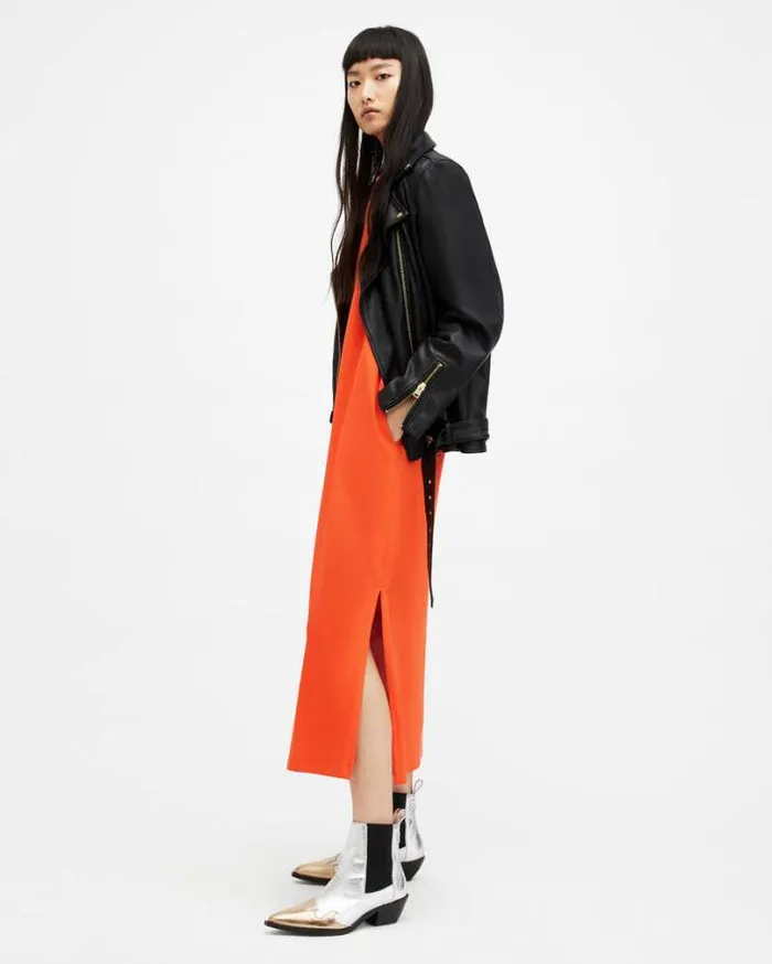 Anna Crew Neck Short Sleeve Maxi Dress Zesty Orange Women AllSaints Dresses