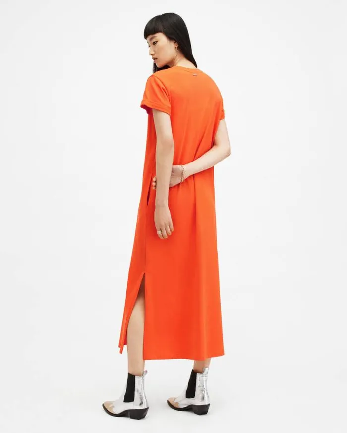 Anna Crew Neck Short Sleeve Maxi Dress Zesty Orange Women AllSaints Dresses