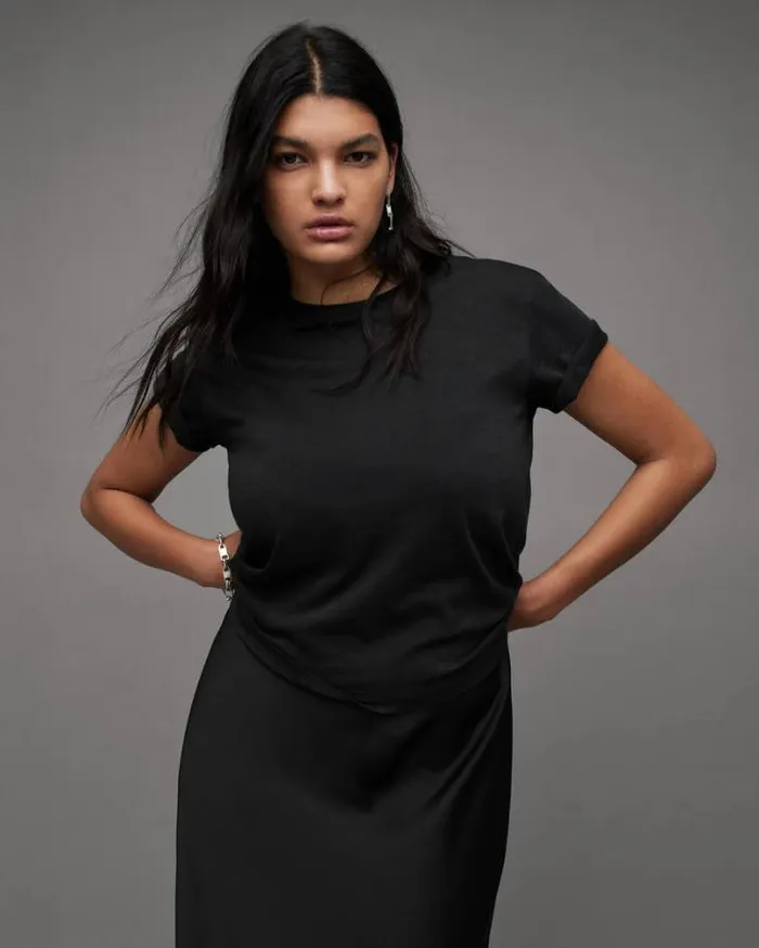 Anna Crew Neck Short Sleeve TShirt Black Women AllSaints Tops and Shirts