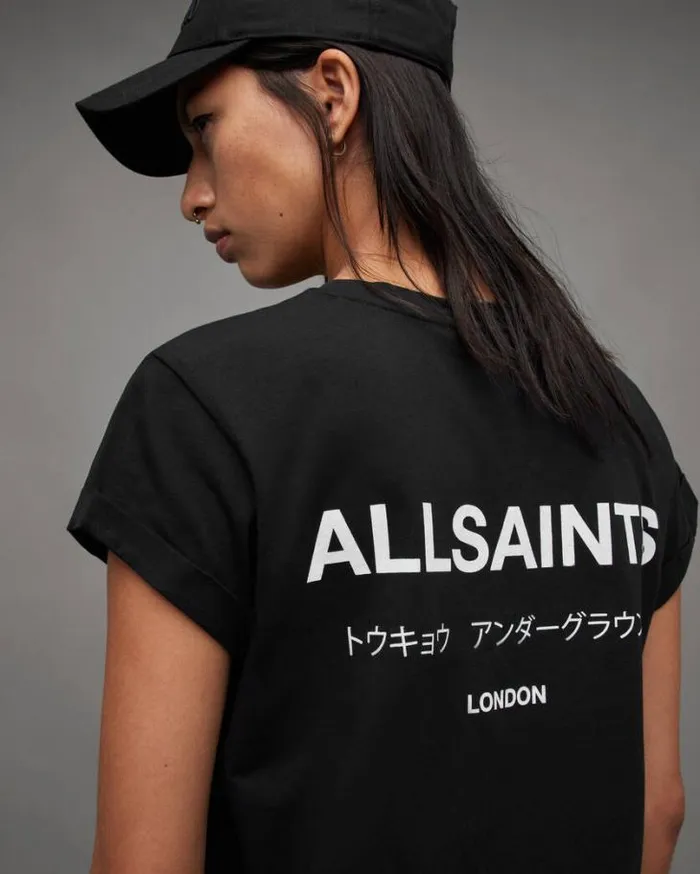 Anna Crew Neck Underground Logo TShirt Black Women AllSaints Tops and Shirts