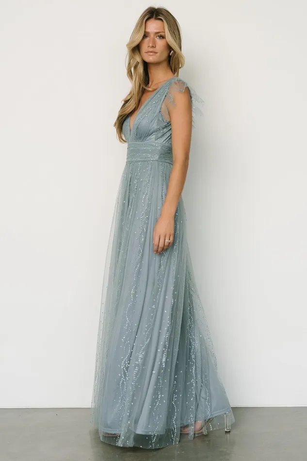 Annika Sequin Mesh Maxi Dress Slate Women Baltic Born Embellished Sequin