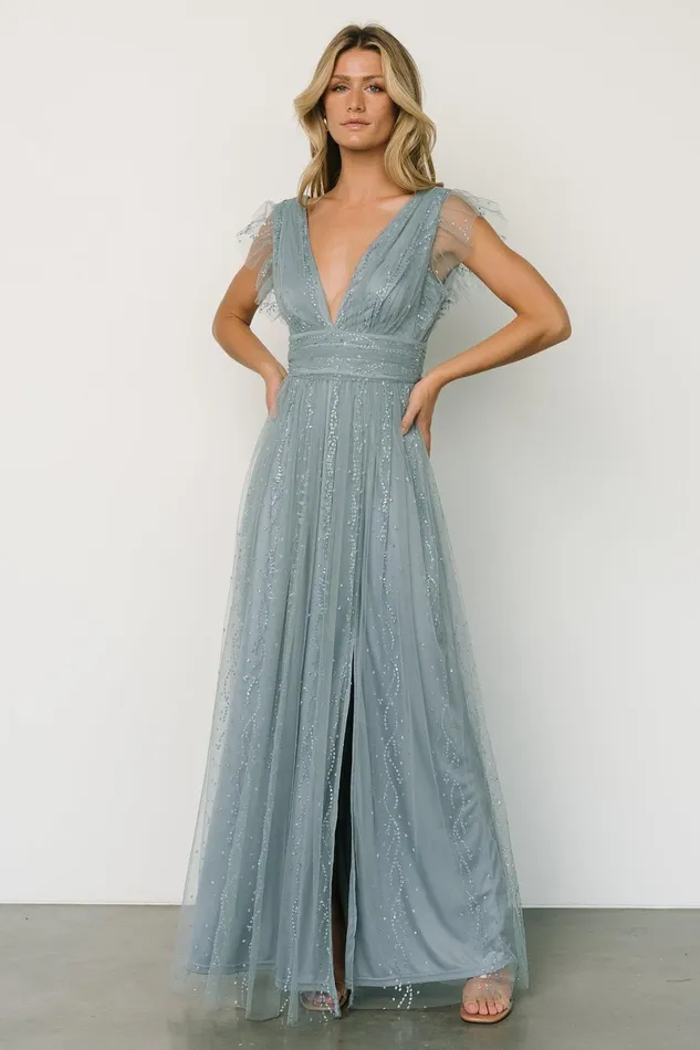 Annika Sequin Mesh Maxi Dress Slate Women Baltic Born Embellished Sequin