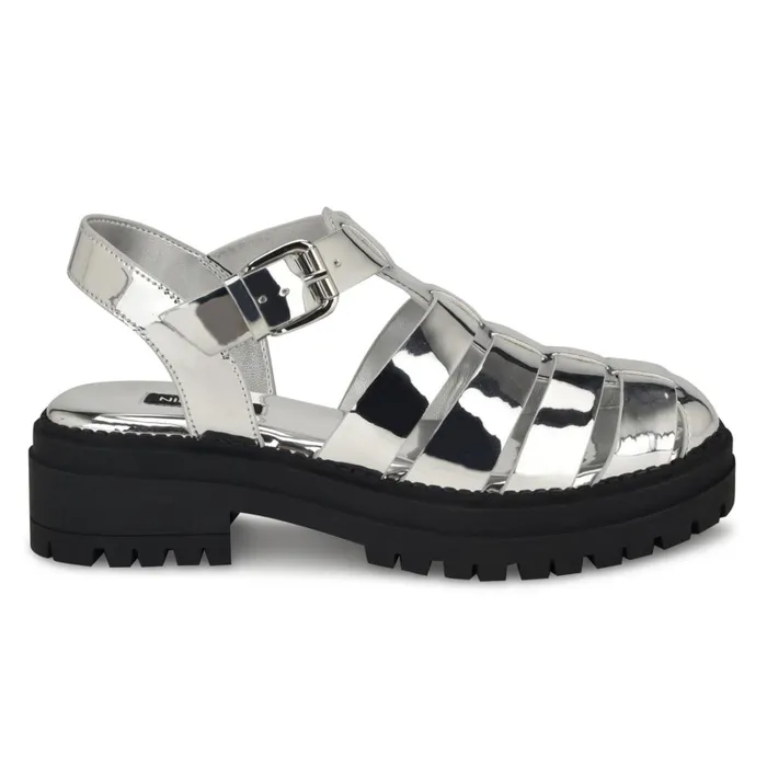 Anybel Fisherman Sandals Silver Women Nine West Flats