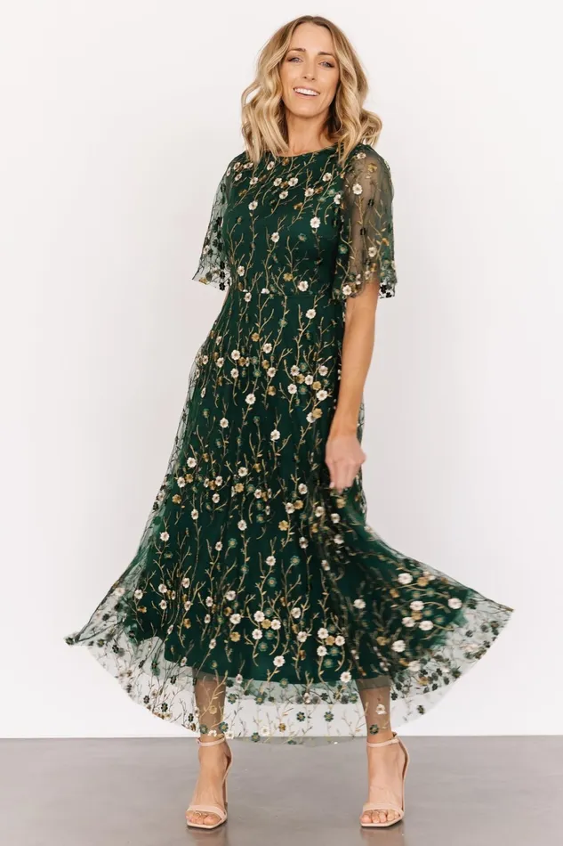 Arabella Embroidered Tulle Maxi Dress Dark Green Floral Women Baltic Born Mother Of The Bride Arabella Embroidered Tulle Maxi Dress Dark Green Floral Women Baltic Born Mother Of The Bride