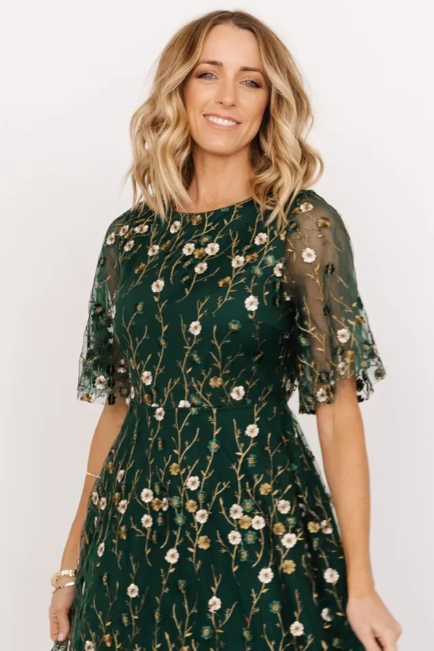 Arabella Embroidered Tulle Maxi Dress Dark Green Floral Women Baltic Born Wedding Guest Arabella Embroidered Tulle Maxi Dress Dark Green Floral Women Baltic Born Wedding Guest