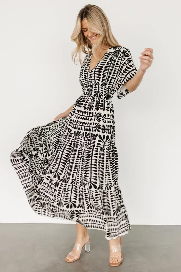 Austin Kimono Dress Black Print Women Baltic Born Bump Friendly Austin Kimono Dress Black Print Women Baltic Born Bump Friendly