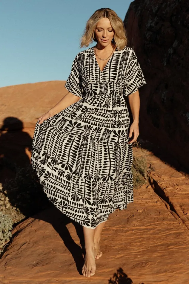 Austin Kimono Dress Black Print Women Baltic Born Bump Friendly Austin Kimono Dress Black Print Women Baltic Born Bump Friendly