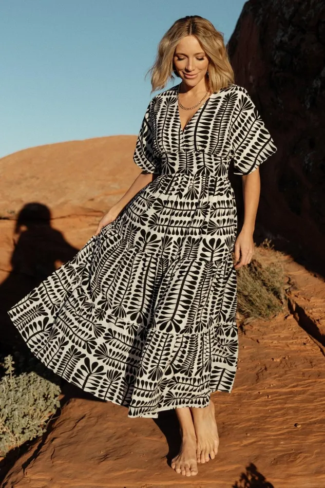 Austin Kimono Dress Black Print Women Baltic Born Bump Friendly Austin Kimono Dress Black Print Women Baltic Born Bump Friendly