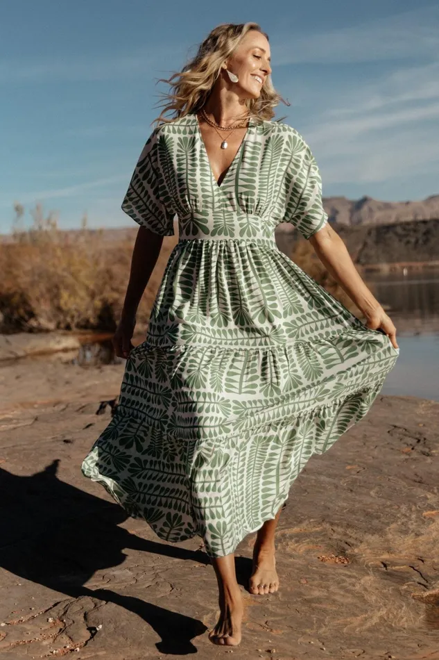 Austin Kimono Dress Green Print Women Baltic Born Midi Dresses