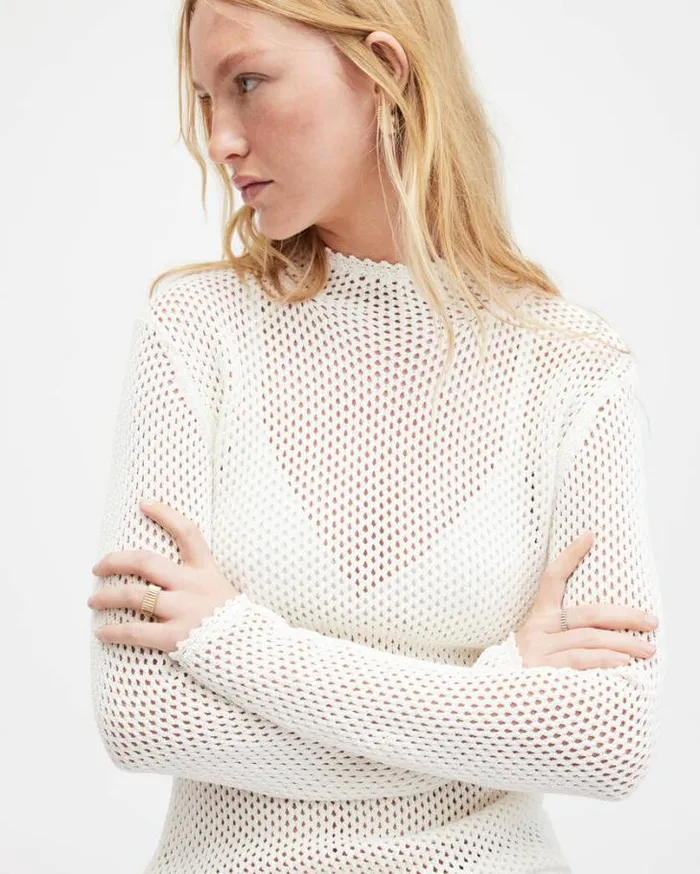 Avril Roll Neck Open Stitch Sweater Chalk White Women AllSaints Sweaters